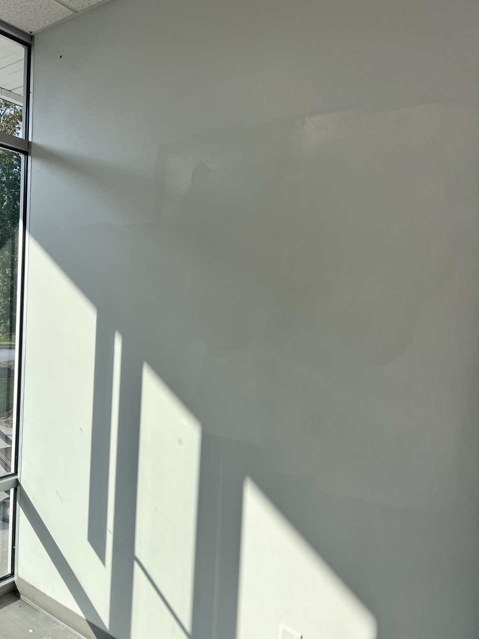 Freshly painted entry wall with natural window light