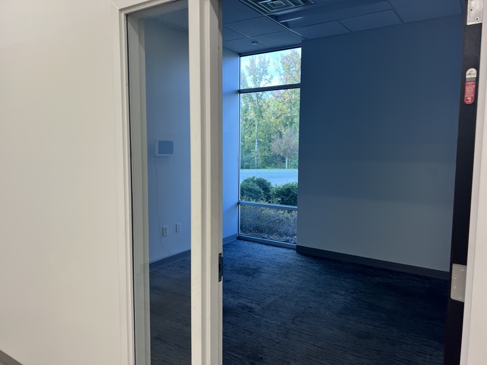 Office interior with painted walls and window view